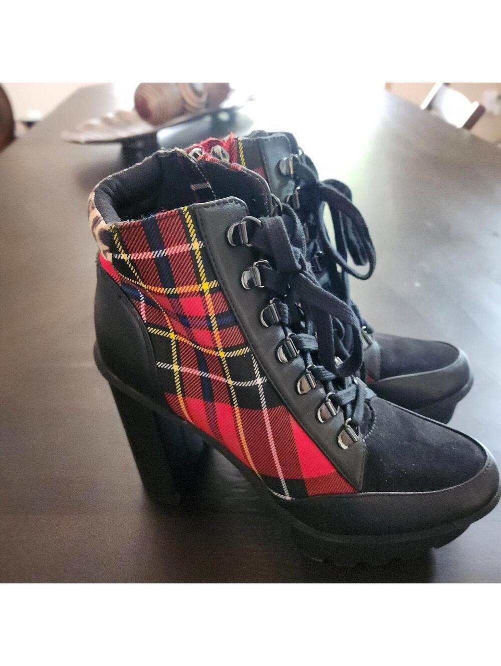 LKNW Jessica Simpson Platform plaid leopard heeled 7.5 boots botties so fun